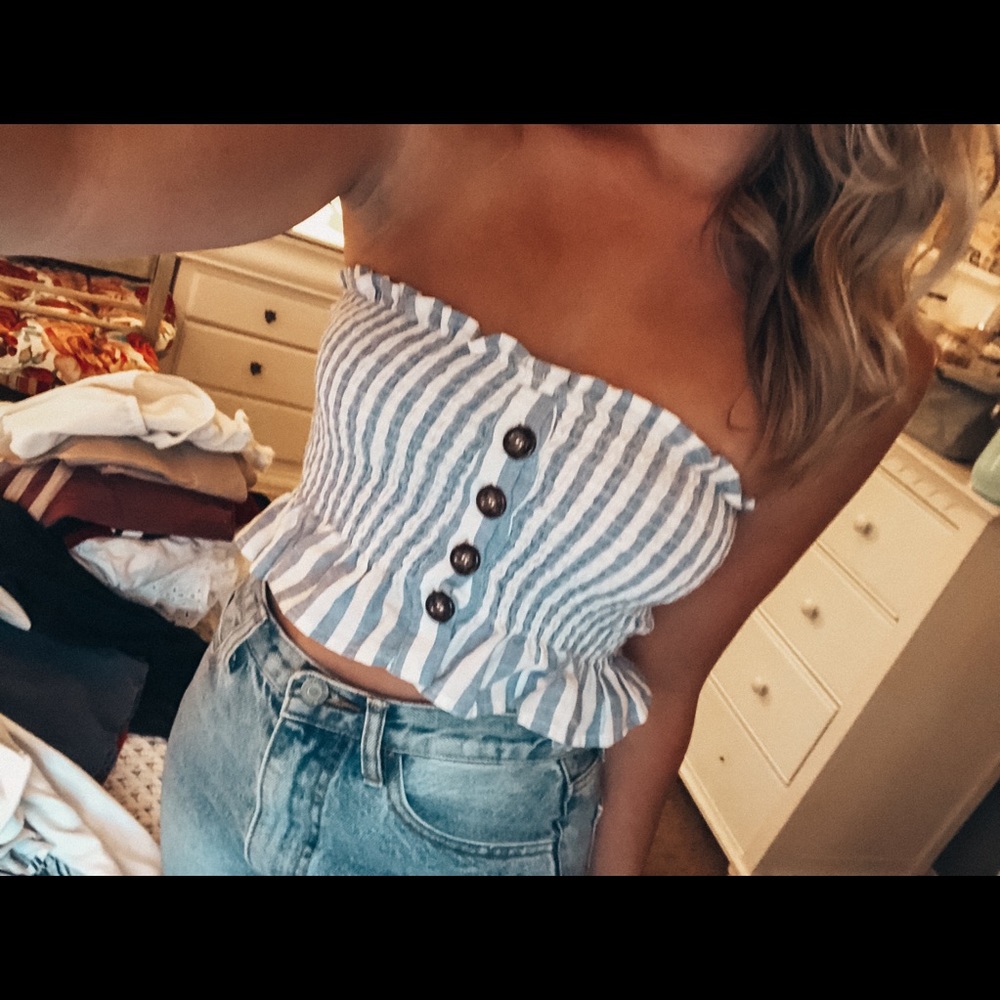 Blue and white striped tube top